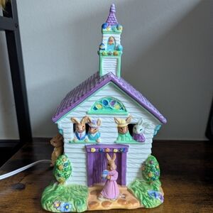 Easter Village Bunny Church Ceramic Village House